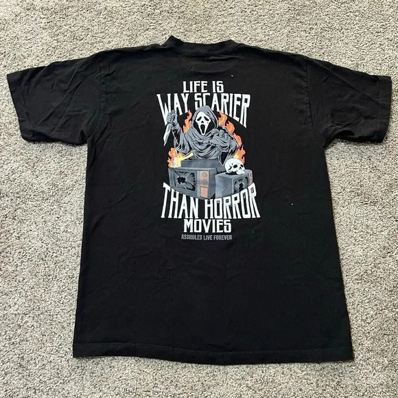 Assh*les Live Forever Life Is Scary Horror Movies Halloween Unisex T-Shirt Large - Picture 1 of 5